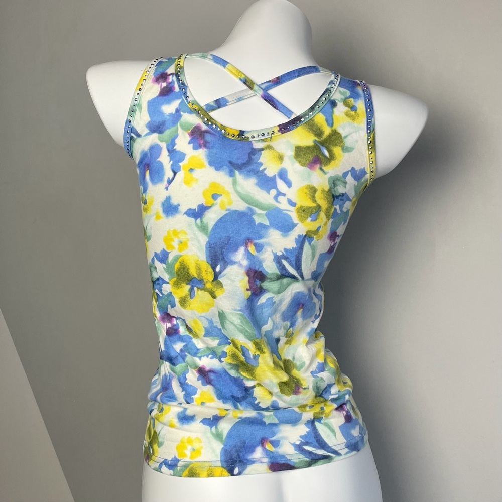 Y2K Floral Cross-Back Rhinestone Tank Top